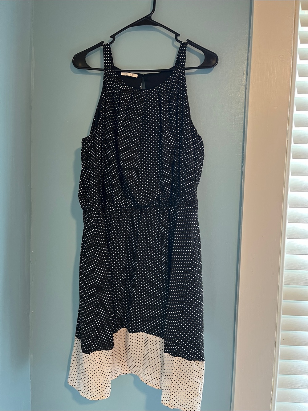 Polka Dot Contrast Hem Mini Dress - Black/White